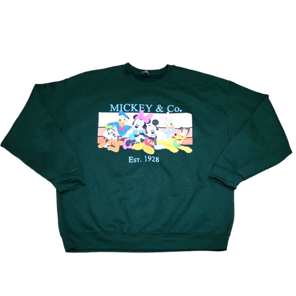 Walt Disney World Mickey & Friends‎ Green Crewneck  Sweatshirt Unisex XL